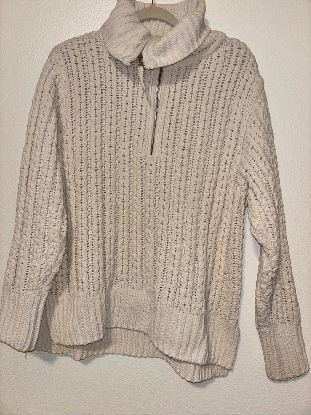 aerie Cream Cable-Knit Half-Zip Turtleneck Pullover - Picture 3 of 7